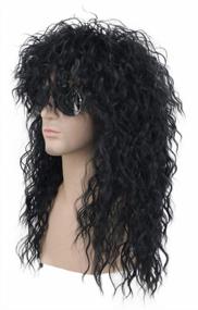 img 3 attached to Men'S Long Curly Black Rocker Metal Wig - 70S 80S Halloween Costume Anime Party