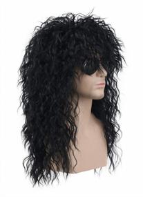 img 2 attached to Men'S Long Curly Black Rocker Metal Wig - 70S 80S Halloween Costume Anime Party