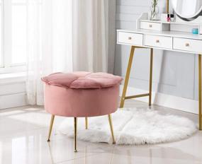 img 3 attached to Dreamy Dusty Pink Velvet Vanity Stool With Floral Ottoman Pouf And Metal Legs - Perfect For Girls' Bedroom Or Living Room