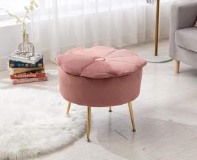 img 2 attached to Dreamy Dusty Pink Velvet Vanity Stool With Floral Ottoman Pouf And Metal Legs - Perfect For Girls' Bedroom Or Living Room