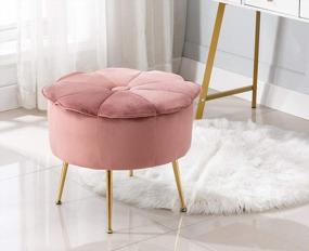 img 4 attached to Dreamy Dusty Pink Velvet Vanity Stool With Floral Ottoman Pouf And Metal Legs - Perfect For Girls' Bedroom Or Living Room