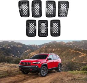 img 4 attached to 7PCs Front Grill Inserts Compatible With 2019-2022 Jeep Cherokee Gloss Black Grille Trim With Mesh Honeycomb Grille Ring Inserts