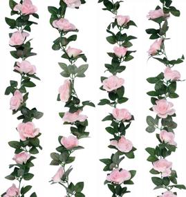 img 3 attached to Красивая розовая искусственная гирлянда из роз для украшения дома, офиса и сада - 4 шт. (30 футов) высококачественных висячих роз для свадеб, вечеринок и мероприятий