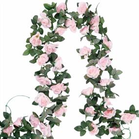 img 4 attached to Красивая розовая искусственная гирлянда из роз для украшения дома, офиса и сада - 4 шт. (30 футов) высококачественных висячих роз для свадеб, вечеринок и мероприятий