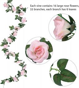 img 2 attached to Красивая розовая искусственная гирлянда из роз для украшения дома, офиса и сада - 4 шт. (30 футов) высококачественных висячих роз для свадеб, вечеринок и мероприятий