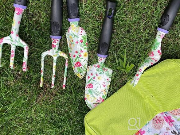 img 1 attached to JUMPHIGH 10-Piece Heavy Duty Aluminum Gardening Set With Non-Slip Rubber Handles, Kneeling Pad, Gloves, And Storage Tote Bag - Ideal Floral Gardening Gifts For Women review by Cedric Ziebart