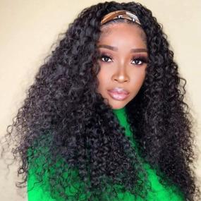 img 4 attached to Pizazz HeadBand Wig Human Hair Curly Human Hair Wigs For Black Women 150% Density None Lace Front Wigs Human Hair Easy Wear Machine Made Wigs Natural Color (18'', Curly Headband Wig)