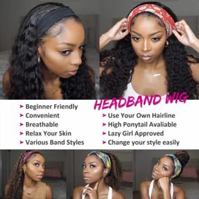 img 2 attached to Pizazz HeadBand Wig Human Hair Curly Human Hair Wigs For Black Women 150% Density None Lace Front Wigs Human Hair Easy Wear Machine Made Wigs Natural Color (18'', Curly Headband Wig)