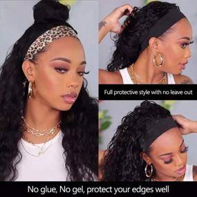 img 1 attached to Pizazz HeadBand Wig Human Hair Curly Human Hair Wigs For Black Women 150% Density None Lace Front Wigs Human Hair Easy Wear Machine Made Wigs Natural Color (18'', Curly Headband Wig)
