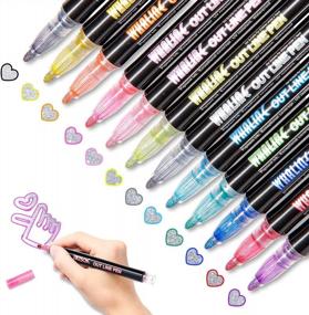img 4 attached to 12 Colors Self-Outline Metallic Markers: Whaline Double Line Outline Pens For Christmas Card Writing, Birthday Greeting, DIY Art Crafts & Scrap Booking