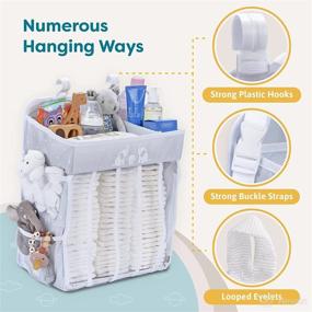 img 2 attached to 👶 Hanging Diaper Caddy - Nursery Diaper Organizer with Pockets - Gray, 19.5 x 13.5 inches