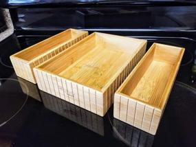 img 3 attached to Бамбуковый кухонный ящик с 3 ящиками - органайзер для домашнего офиса, держатель для аксессуаров для хранения на столешнице.