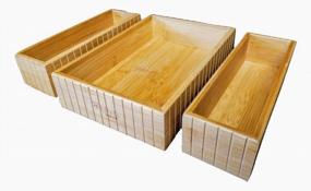 img 4 attached to Бамбуковый кухонный ящик с 3 ящиками - органайзер для домашнего офиса, держатель для аксессуаров для хранения на столешнице.