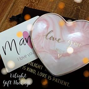 img 2 attached to VILIGHT Pink Heart Ceramic Jewelry Tray Key Holder Ring Dish - Love You Mom Gifts From Daughter And Son - Large Size 5.5 Inches