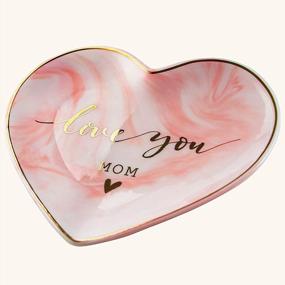 img 3 attached to VILIGHT Pink Heart Ceramic Jewelry Tray Key Holder Ring Dish - Love You Mom Gifts From Daughter And Son - Large Size 5.5 Inches