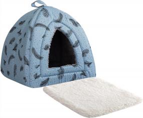 img 1 attached to Hollypet Self-Warming Cat Tent Cave Bed For Kittens & Small Dogs, 15X15X15" Triangle House Hut With Washable Cushion Indoor Outdoor Blue Feather