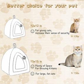 img 3 attached to Hollypet Self-Warming Cat Tent Cave Bed For Kittens & Small Dogs, 15X15X15" Triangle House Hut With Washable Cushion Indoor Outdoor Blue Feather