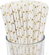 🌟 just artifacts 100pcs premium disposable drinking paper straws - star design in metallic gold color logo