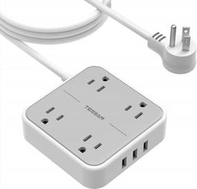 img 4 attached to TESSAN 10FT Flat Plug Power Strip With 4 USB Ports, Overload Protection Desktop Charging Station, Wall Mount Extension Cord For Home Office Travel