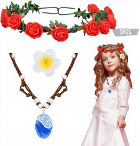 img 4 attached to Приготовьтесь к косплею Моаны с сапфировым ожерельем Buufan Girl и цветочными аксессуарами