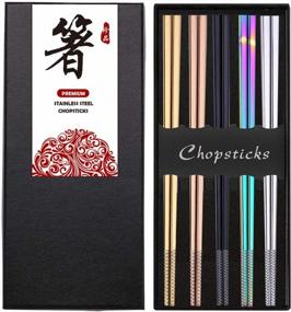 img 4 attached to Colorful & Strong Stainless Steel Chopsticks Gift Set With Non-Slip Design - Reusable & Dishwasher Safe - Perfect For Asian Cuisine - 5 Pairs, 9.25 Inches Each