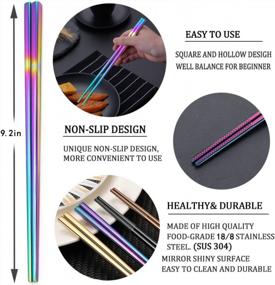 img 3 attached to Colorful & Strong Stainless Steel Chopsticks Gift Set With Non-Slip Design - Reusable & Dishwasher Safe - Perfect For Asian Cuisine - 5 Pairs, 9.25 Inches Each