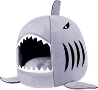 🐱 hot cat mat shark-shaped kennel kitten bed: cozy, dual-use shark bed for small cat & dog cave - removable, light grey logo