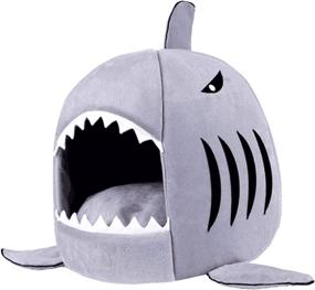 img 4 attached to 🐱 Hot Cat Mat Shark-Shaped Kennel Kitten Bed: Cozy, Dual-Use Shark Bed for Small Cat & Dog Cave - Removable, Light Grey