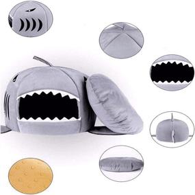 img 2 attached to 🐱 Hot Cat Mat Shark-Shaped Kennel Kitten Bed: Cozy, Dual-Use Shark Bed for Small Cat & Dog Cave - Removable, Light Grey