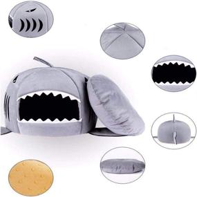 img 1 attached to 🐱 Hot Cat Mat Shark-Shaped Kennel Kitten Bed: Cozy, Dual-Use Shark Bed for Small Cat & Dog Cave - Removable, Light Grey