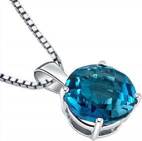 img 2 attached to Natural Blue Topaz Pendant For Women In Solid 14K White Gold: Peora Round Birthstone Gemstone Solitaire, 8Mm Size, 2.50 Carat Total Weight