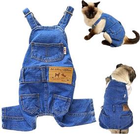 img 4 attached to 🐾 CAISANG Dog Denim Overalls Shirts, Fashionable Pet Jean Apparel, Comfortable Puppy Costumes for Small Medium Dogs & Cat, Denim Shirt & Pant Sets, Pets Outfits (XL)