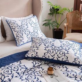 img 2 attached to Mixinni Reversible Queen Quilt 3-Piece Blue Embroidery Pattern Elegant Quilt Set With Embroidered Decorative Shams Soft Queen Bedspreads&Coverlet Set-Full/Queen