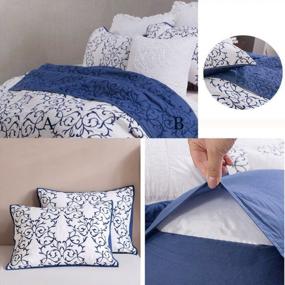 img 3 attached to Mixinni Reversible Queen Quilt 3-Piece Blue Embroidery Pattern Elegant Quilt Set With Embroidered Decorative Shams Soft Queen Bedspreads&Coverlet Set-Full/Queen