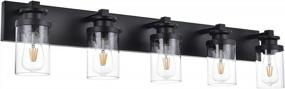 img 4 attached to Современное матовое черное освещение ванной комнаты - светильники VINLUZ 5 с прозрачными стеклянными плафонами