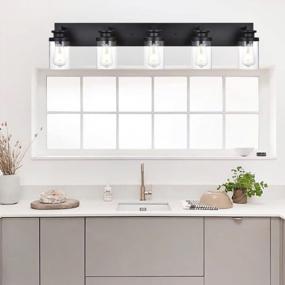 img 3 attached to Modern Matte Black Bathroom Lighting - VINLUZ 5 Light Fixtures With Clear Glass Shades