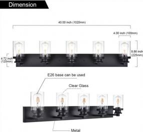 img 1 attached to Современное матовое черное освещение ванной комнаты - светильники VINLUZ 5 с прозрачными стеклянными плафонами