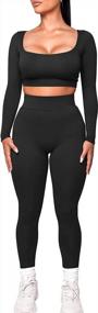 img 4 attached to Women'S 2 Piece Workout Tracksuit Set - Long Sleeve Crop Top & Legging Pants