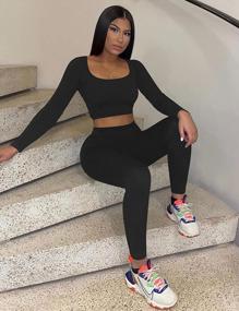img 1 attached to Women'S 2 Piece Workout Tracksuit Set - Long Sleeve Crop Top & Legging Pants