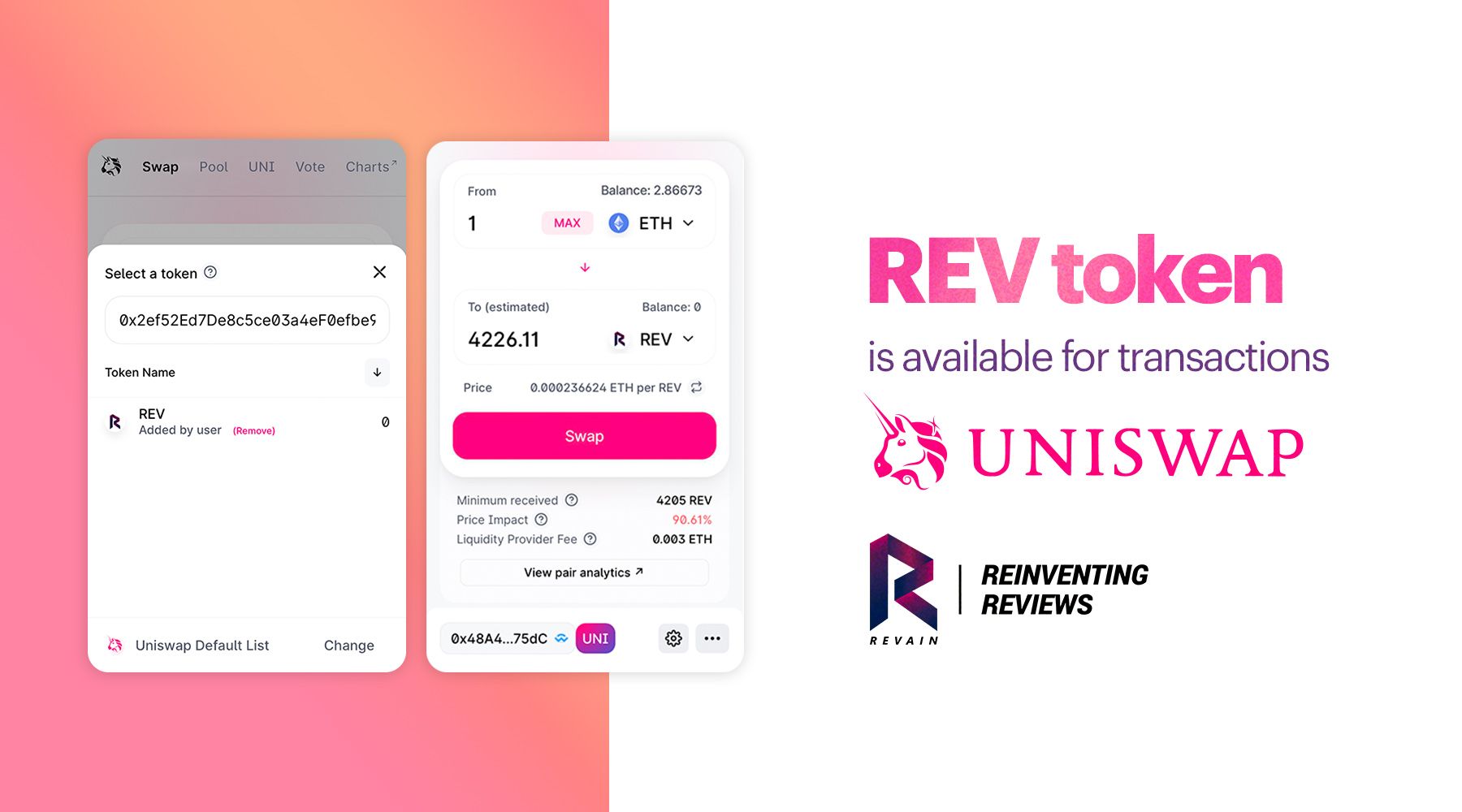 REV token is available for transactions on Uniswap