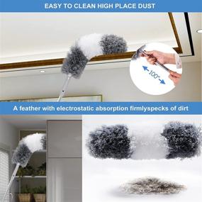 img 2 attached to 🧹 15PCS Reusable Bendable Microfiber Feather Duster | Extra Long 100-inch Extension Pole | Washable Dusters for High Ceiling, Furniture, Blinds, Cleaning Ceiling Fan, Cars