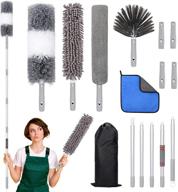 🧹 15pcs reusable bendable microfiber feather duster | extra long 100-inch extension pole | washable dusters for high ceiling, furniture, blinds, cleaning ceiling fan, cars logo