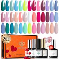 modelones 24pcs gel nail polish kit 7ml, with top coat & base coat, 20 colors hot pink sage green blue bright manicure home valentine's gifts for women логотип