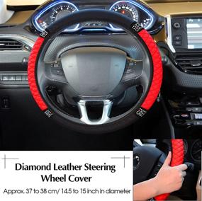 img 2 attached to 🔴 Women's Diamond Leather Steering Wheel Cover with Seat Belt Shoulder Pads, Cup Holder Insert Coasters, and Rhinestone Car Accessories (Red)