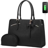 15.6 inch laptop tote bag for women - waterproof pu leather work computer satchel bags with usb charging port by lovevook, 2pcs set in black logo