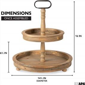 img 3 attached to Ilyapa 2 Tier Rustic Wooden Farmhouse Tiered Serving Tray Stand With Handle - Barnwood, 16” X 14.5” X 14.5”