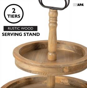 img 1 attached to Ilyapa 2 Tier Rustic Wooden Farmhouse Tiered Serving Tray Stand With Handle - Barnwood, 16” X 14.5” X 14.5”