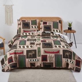 img 4 attached to Lodge Bedding Set King Size Rustic Cabin Quilts Lightweight Reversible Moose Bear Bedspread Coverlet All Season Country Forest Bedding Decor