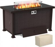 outdoor propane fire pit table with cover - 43 inch, 50000 btu gas firepit with auto ignition, glass wind guard, rattan wicker smokeless design for outside use - upha brand. logo