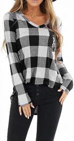 img 4 attached to Women'S V Neck Buffalo Plaid Pullover Sweater Tunic Blouse Top - Lacozy